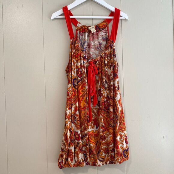 Twentyone Boho Paisley Halter Top | Red Orange Floral Print Summer Dress Size S - Picture 2 of 4